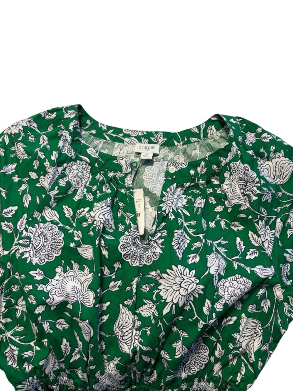 J. Crew Floral Midi Dress 0 Green Tie Waist Short Sleeve Vacation Summer NWT - Picture 3 of 7